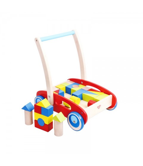 TOOKY TOY medinis vaikštynė-stūmiklis vaikams + kaladėlės, 23 vnt.