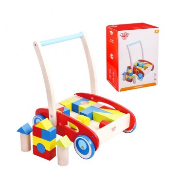 TOOKY TOY medinis vaikštynė-stūmiklis vaikams + kaladėlės, 23 vnt.