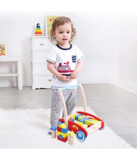 TOOKY TOY medinis vaikštynė-stūmiklis vaikams + kaladėlės, 23 vnt.